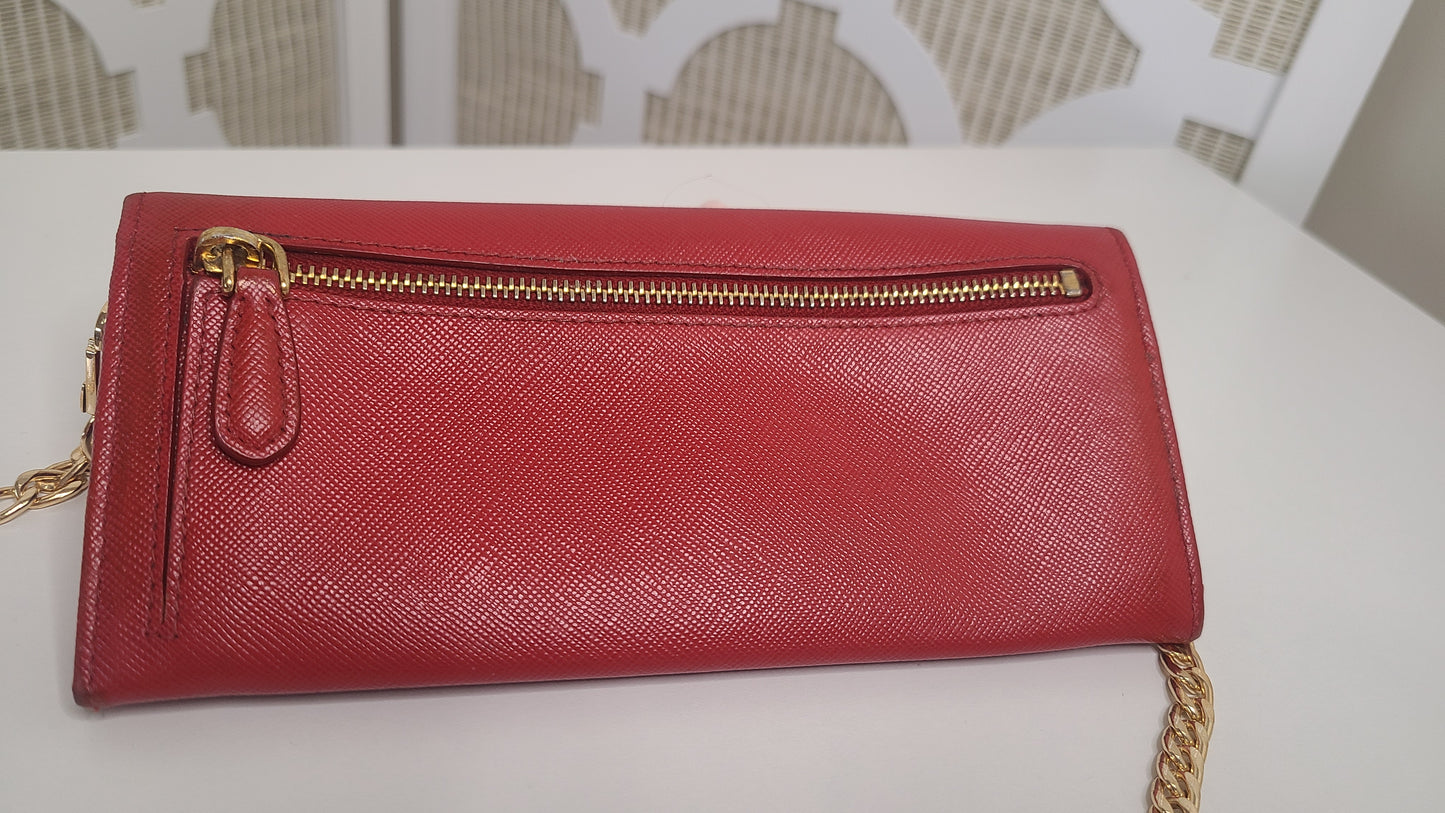 Prada Red Saffiano Leather Crossbody Wallet- Vintage