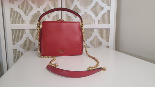 Prada City Calfskin Belle Top Handle Bag Red- Modern