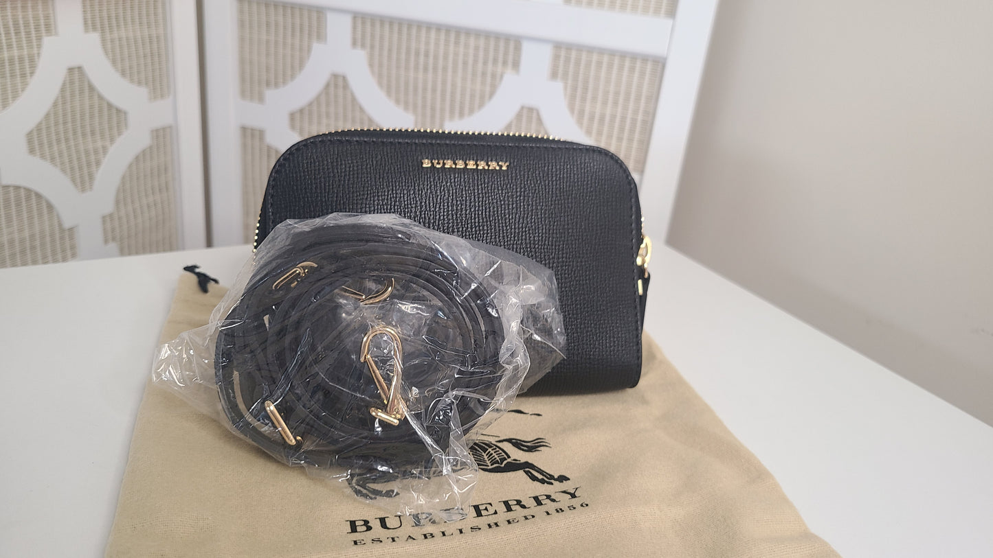 Burberry Zip-Top Black Crossbody Leather Bag- Modern