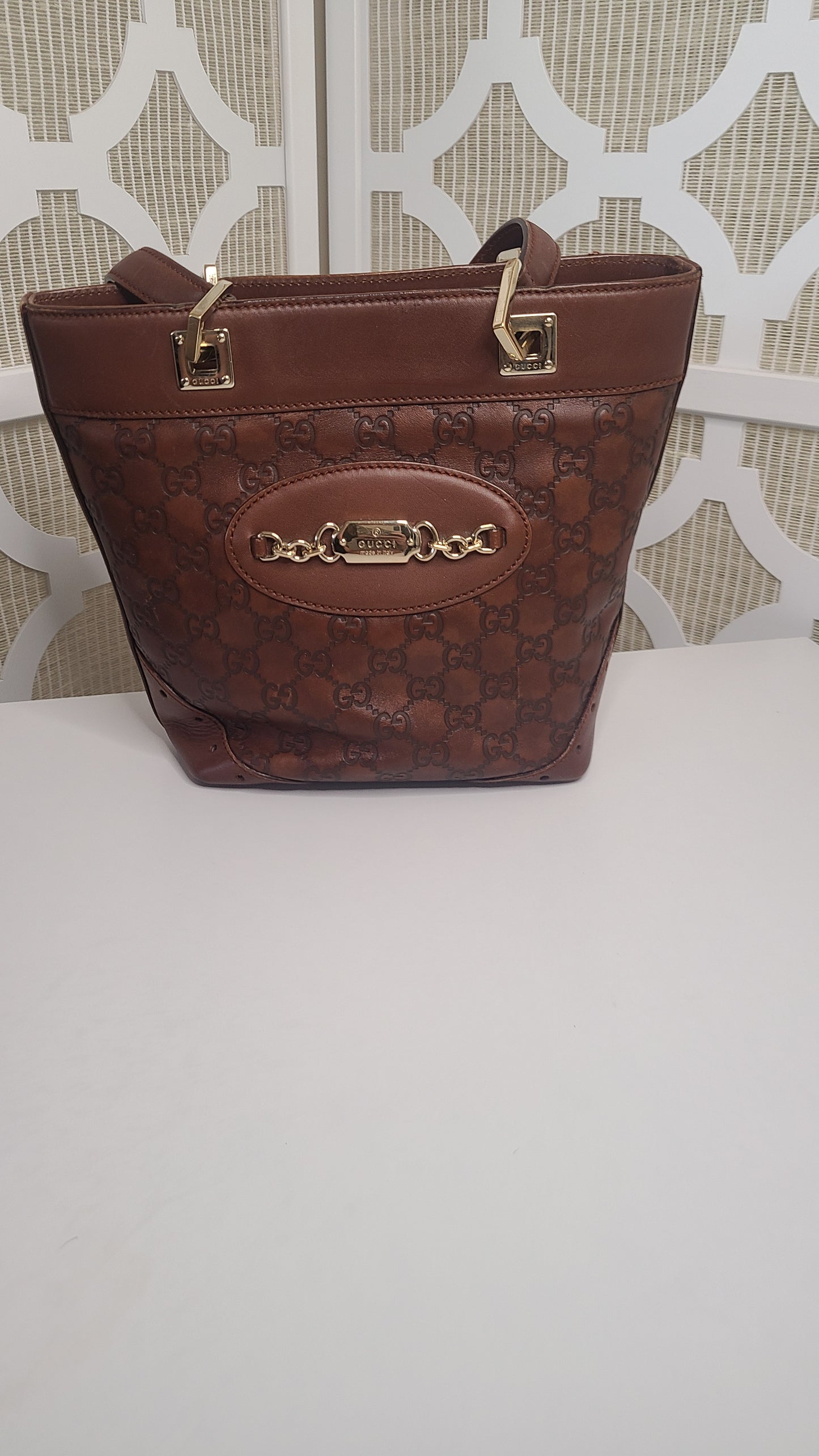 Gucci Monogram Leather Bucket Tote- Vintage