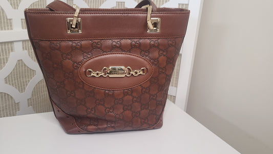 Gucci Monogram Leather Bucket Tote- Vintage