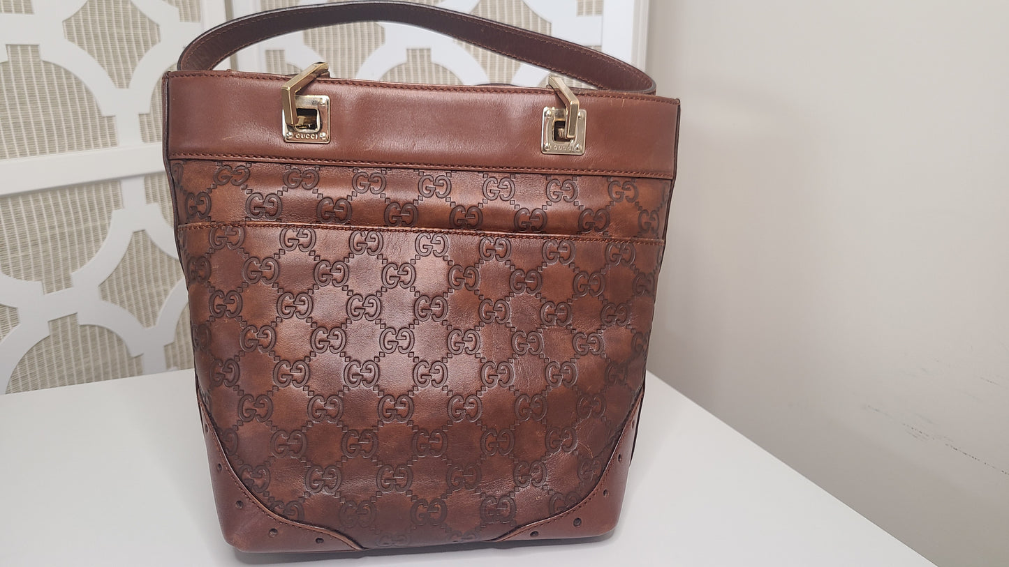 Gucci Monogram Leather Bucket Tote- Vintage